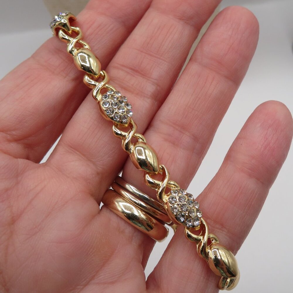 Gold Tone Rhinestone Necklace and Bracelet Set - Picture 9 of 14